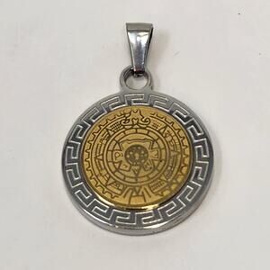 Fini Dream Mexican Mayan Calendar Pendant Medallion Gold Silver Two Tone Round